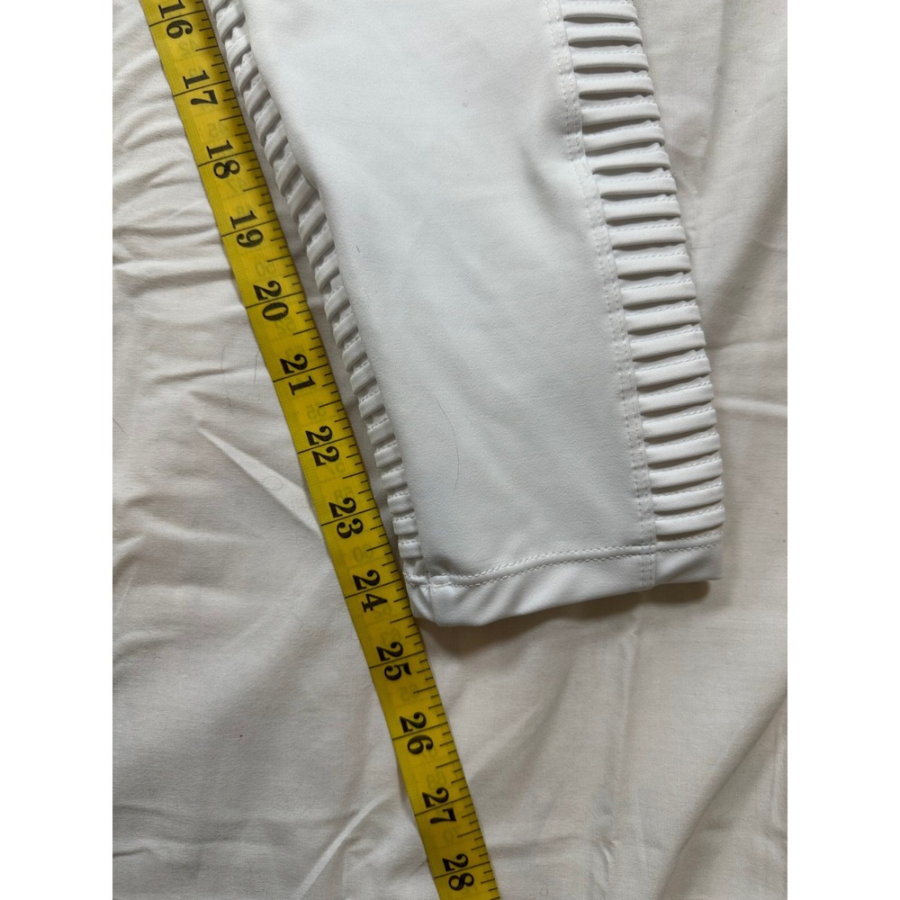 Workout Empire Womens White Moto Ribbed High Waisted Leggings Size Large - Picture 8 of 8